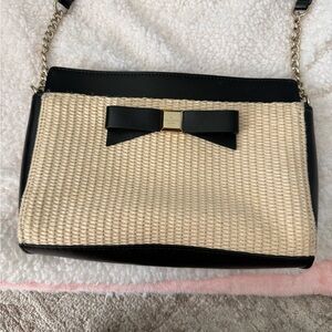 kate spade Black and Cream Straw Crossbody with Bow Detail